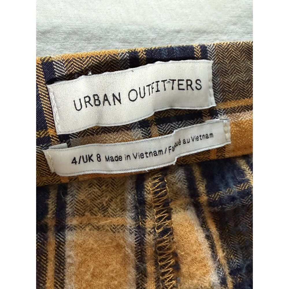 Urban Outfitters Plaid Flare Pants Size 4 Yellow Mustard Split Hem Front Slit - Picture 4 of 13